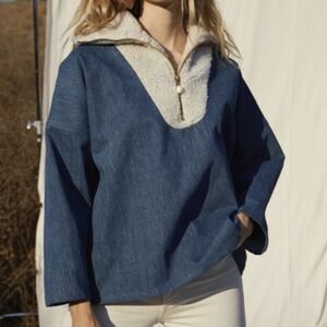 AMO Denim X DONNI Denim Pop Over Sweater Stonewash Women's Medium